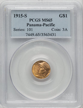 1915-S G$1 PAN-PAC Gold Dollar Commemorative Gold PCGS MS65 (772108052)