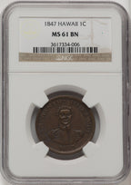 1847 Hawaii Cent BN Coins of Hawaii NGC MS61