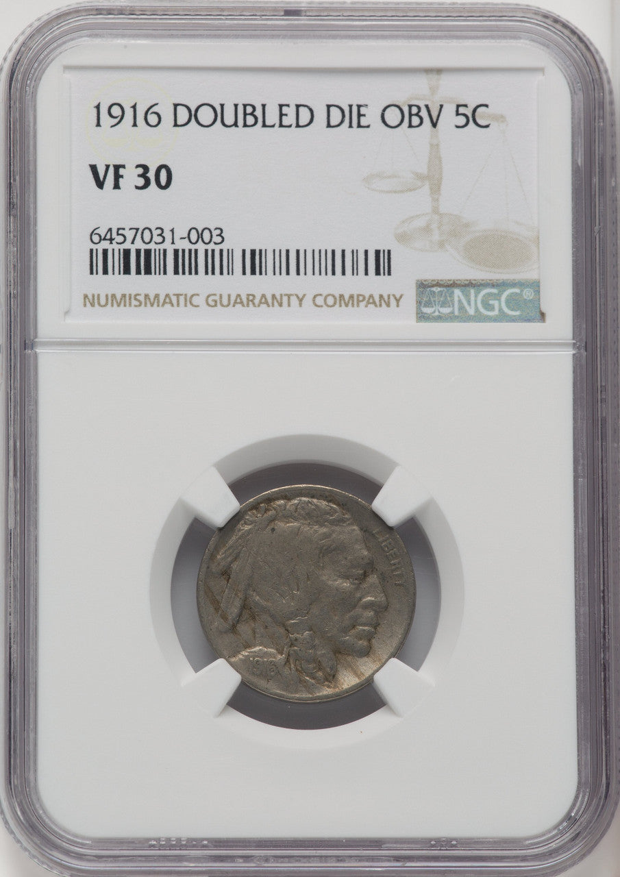 1916 Doubled Die Obverse Buffalo Nickel NGC VF30