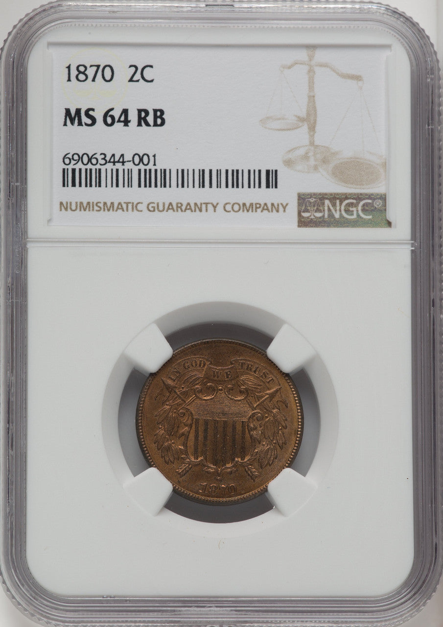 1870 2C RB Two Cent Pieces NGC MS64