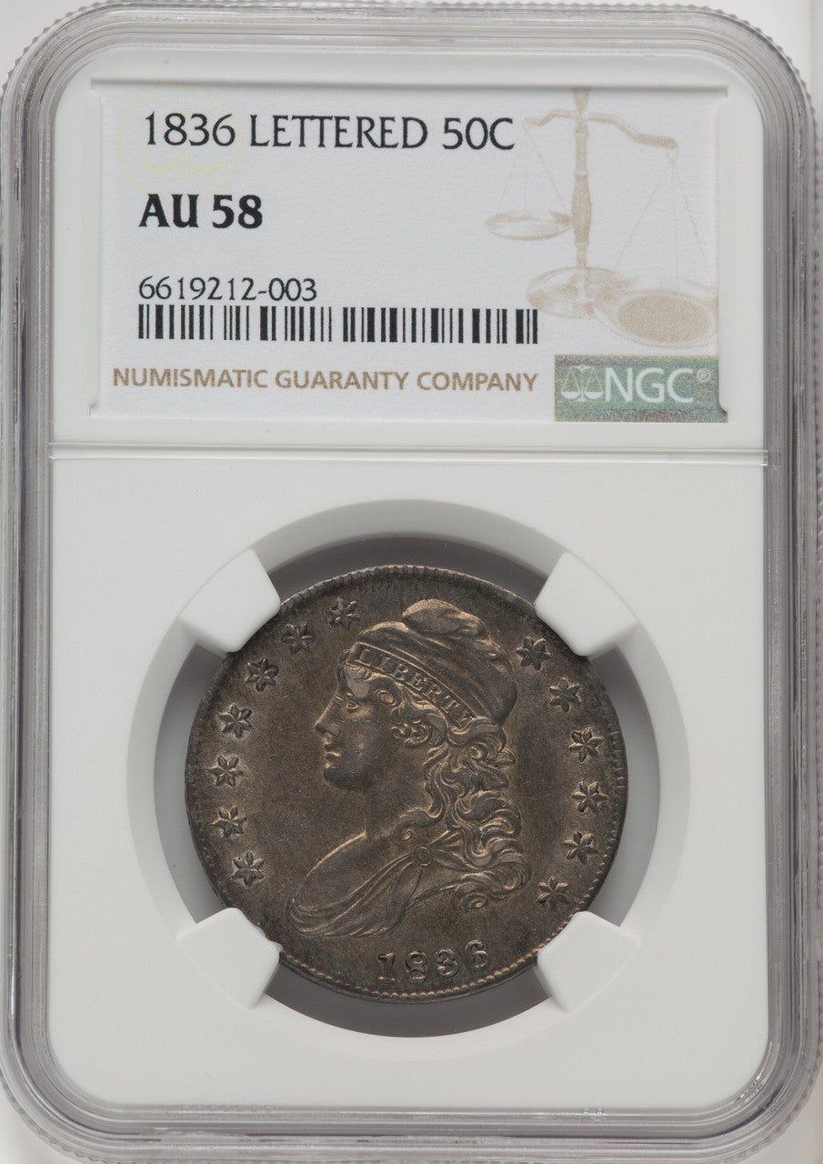 1836 50C Letter Edge Bust Half Dollar NGC AU58