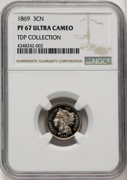 1869 3CN Proof Three Cent Nickel NGC PR67