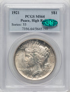 1921 Peace CAC Peace Dollar PCGS MS64