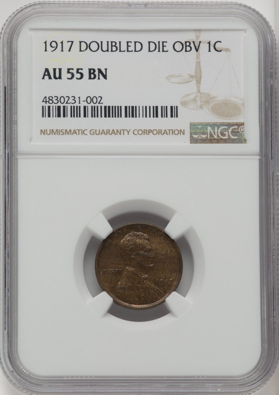 1917 1C FS-101 BN Lincoln Cent NGC AU55