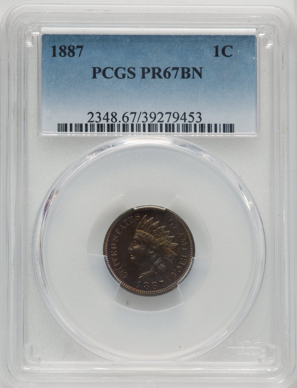 1887 1C BN Proof Indian Cent PCGS PR67