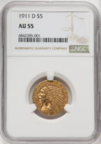 1911-D $5 Indian Half Eagle NGC AU55 (772543018)