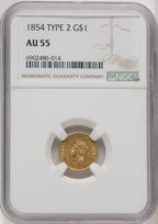 1854 G$1 Type Two Gold Dollar NGC AU55 (519987025)