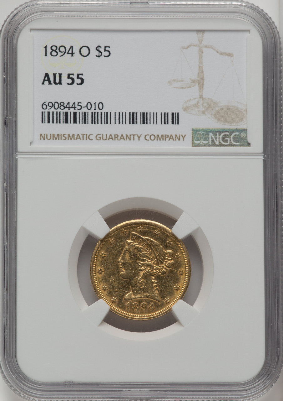 1894-O $5 Liberty Half Eagle NGC AU55