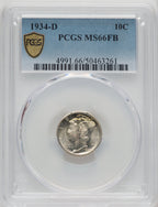 1934-D 10C FB Mercury Dime PCGS MS66