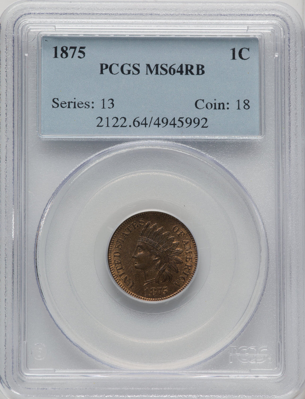 1875 1C RB Indian Cent PCGS MS64