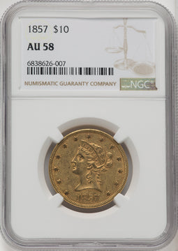 1857 $10 Liberty Eagle NGC AU58