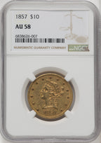 1857 $10 Liberty Eagle NGC AU58