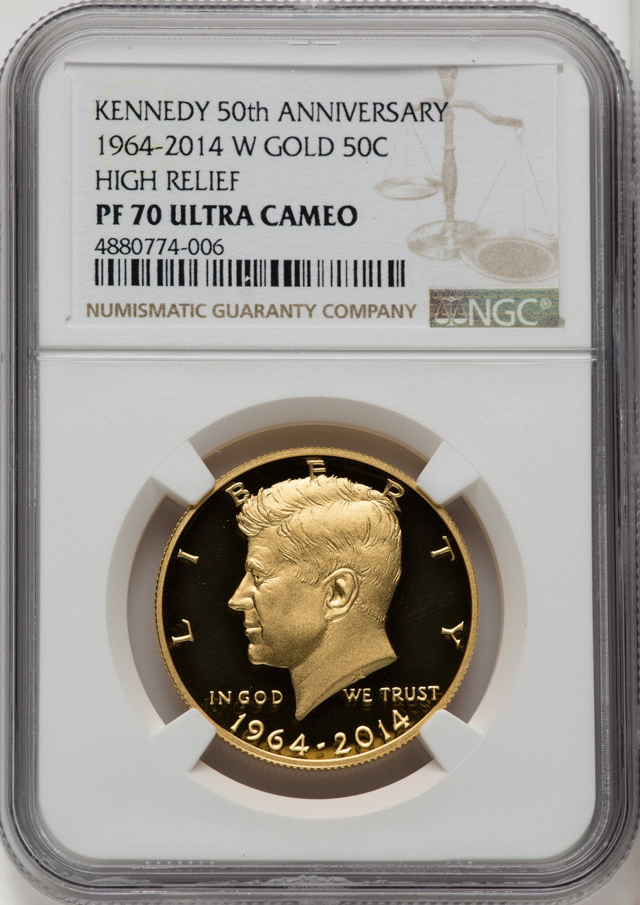 2014-W 50C Kennedy Gold 50th Anniversary Proof Half Dollar NGC PR70