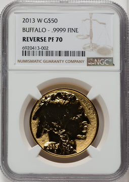 2013-W $50 One-Ounce Gold Buffalo Reverse Proof 100th Anniversary NGC PF70 (772498007)