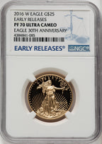 2016-W $25 Half-Ounce Gold Eagle 30th Anniversary First Strike ER Blue NGC PF70