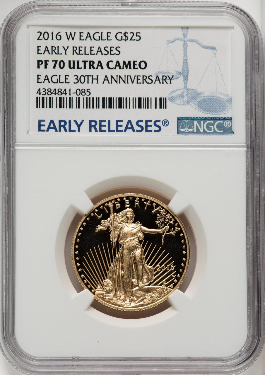 2016-W $25 Half-Ounce Gold Eagle 30th Anniversary First Strike ER Blue NGC PF70
