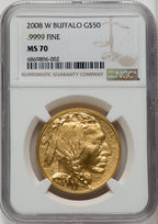 2008-W $50 One-Ounce Gold Buffalo Brown Label NGC MS70 (772006001)