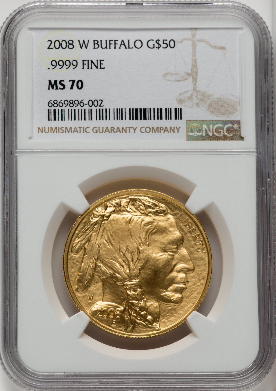 2008-W $50 One-Ounce Gold Buffalo Brown Label NGC MS70 (772006001)