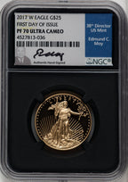 2017-W $25 Half-Ounce Gold Eagle First Day of Issue FDI Ed Moy Blk Core NGC PF70