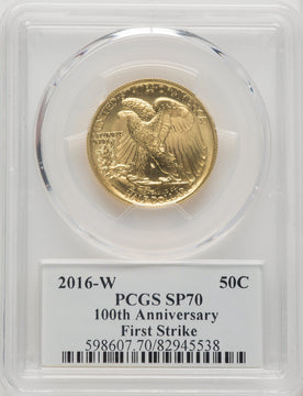 2016-W 50C Walking Liberty 100th Anniversary Gold Centennial PCGS MS70