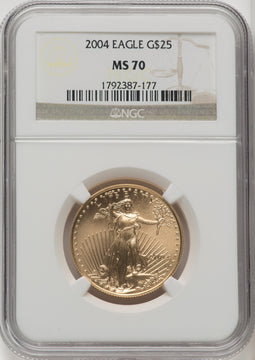 2004 $25 Half-Ounce Gold Eagle Brown Label NGC MS70 (772027017)