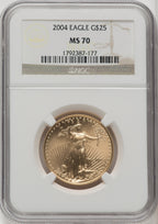 2004 $25 Half-Ounce Gold Eagle Brown Label NGC MS70 (772027017)