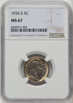 1936-S 5C Buffalo Nickel NGC MS67 (768803004)