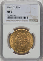 1882-CC $20 Liberty Double Eagle NGC MS61