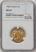 1908 $5 Indian Indian Half Eagle NGC MS63 (771737211)