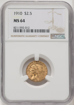1910 $2.50 Indian Quarter Eagle NGC MS64 (771737377)