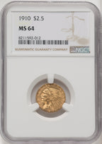 1910 $2.50 Indian Quarter Eagle NGC MS64 (771737377)