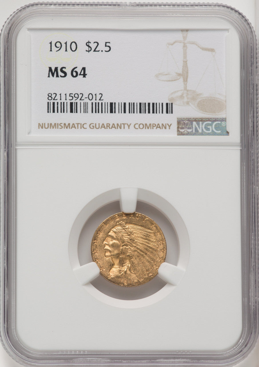 1910 $2.50 Indian Quarter Eagle NGC MS64 (771737377)