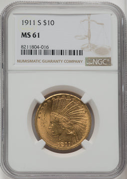 1911-S $10 Indian Eagle NGC MS61