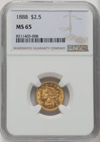 1888 $2.50 Liberty Quarter Eagle NGC MS65