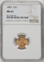 1887 G$1 Gold Dollar NGC MS67 (771809004)