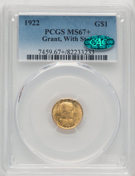 1922 G$1 Grant With Star CAC Commemorative Gold PCGS MS67+