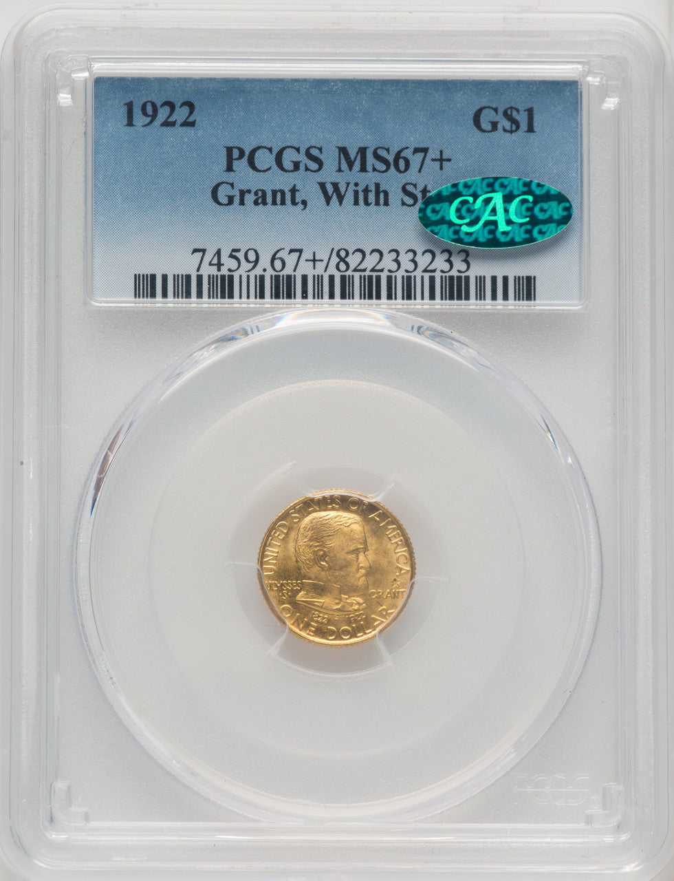 1922 G$1 Grant With Star CAC Commemorative Gold PCGS MS67+