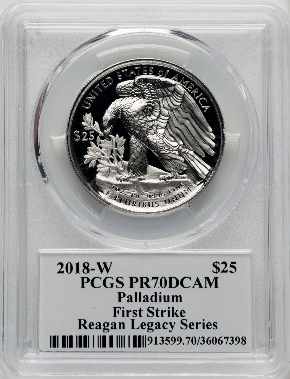 2018-W Palladium Eagle 1 oz FS Reagan Legacy Series Michael Reagan Picture PCGS PR70