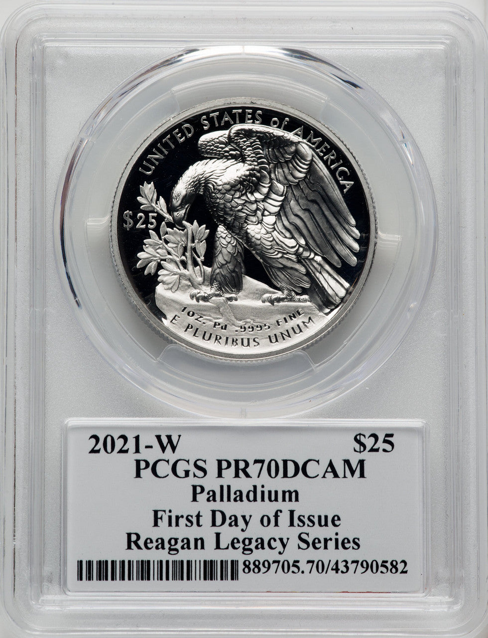 2021-W Palladium Eagle 1 oz FDI Reagan Legacy Series Michael Reagan Picture PCGS PR70