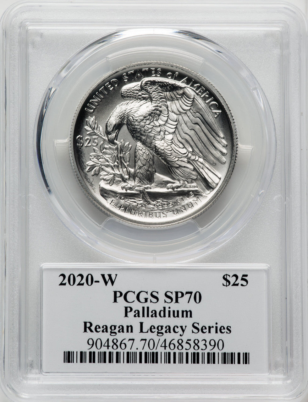2020-W Palladium Eagle 1 oz Burnished Reagan Legacy Series Michael Reagan Picture PCGS MS70