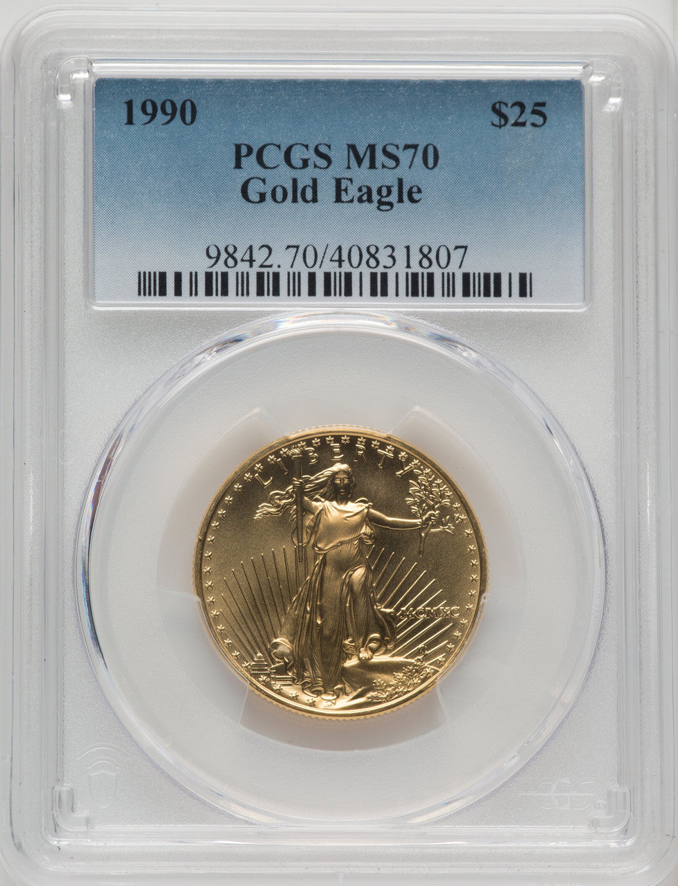 1990 $25 Half-Ounce Gold Eagle Blue Gradient PCGS MS70