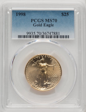 1998 $25 Half-Ounce Gold Eagle Blue Gradient PCGS MS70