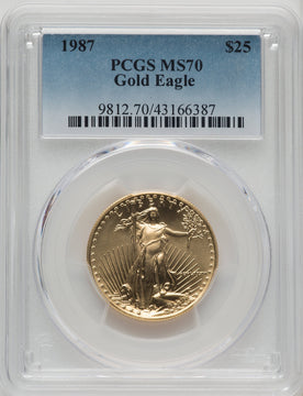 1987 $25 Half-Ounce Gold Eagle Blue Gradient PCGS MS70