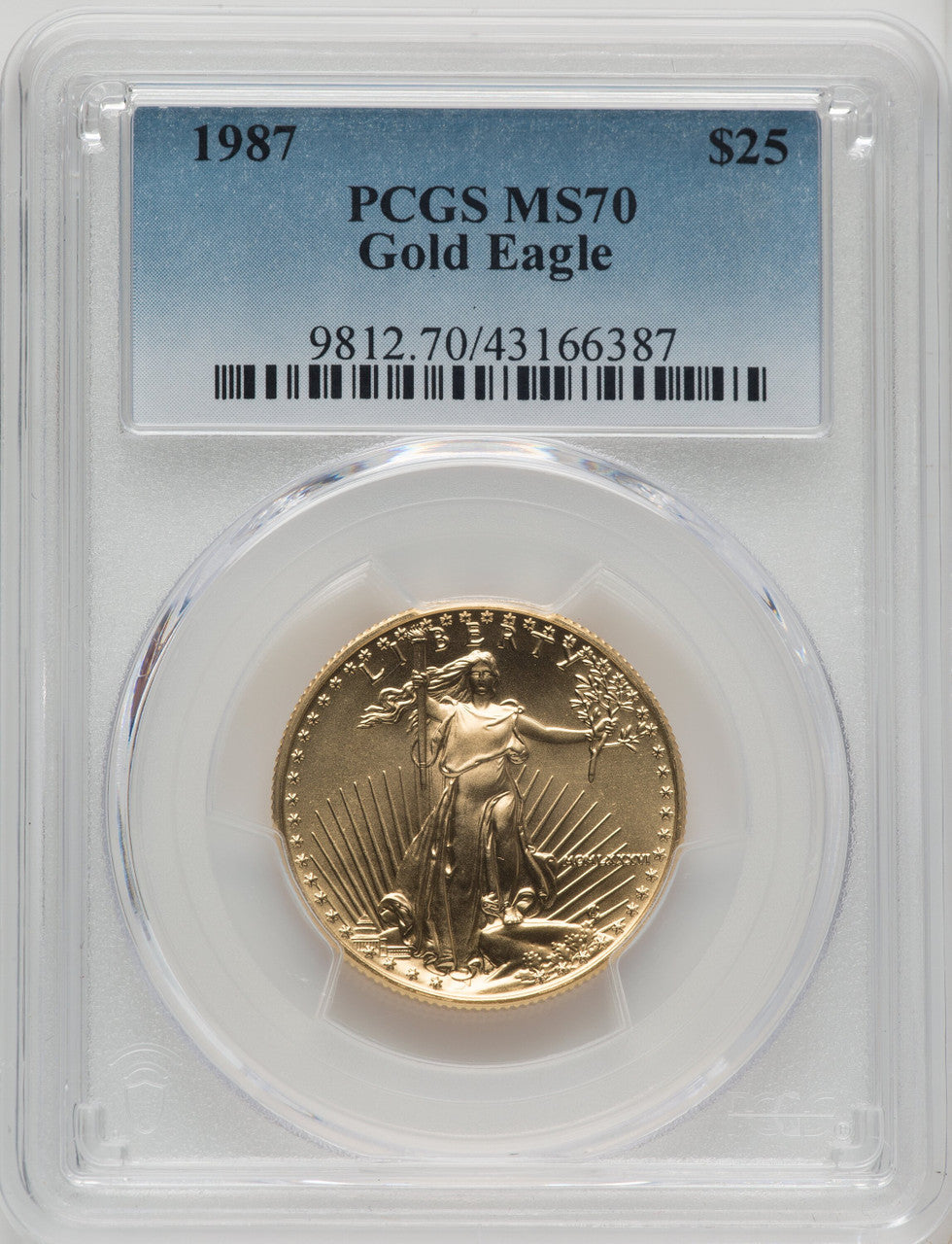 1987 $25 Half-Ounce Gold Eagle Blue Gradient PCGS MS70