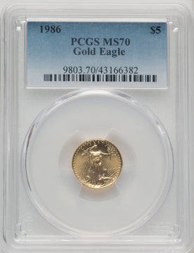 1986 $5 Tenth-Ounce Gold Eagle Blue Gradient PCGS MS70