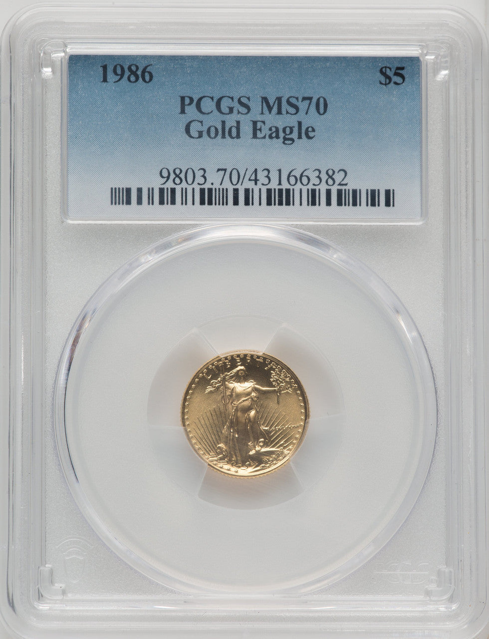 1986 $5 Tenth-Ounce Gold Eagle Blue Gradient PCGS MS70