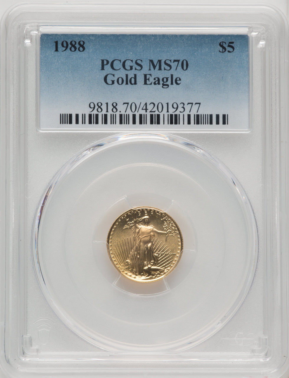 1988 $5 Tenth-Ounce Gold Eagle Blue Gradient PCGS MS70