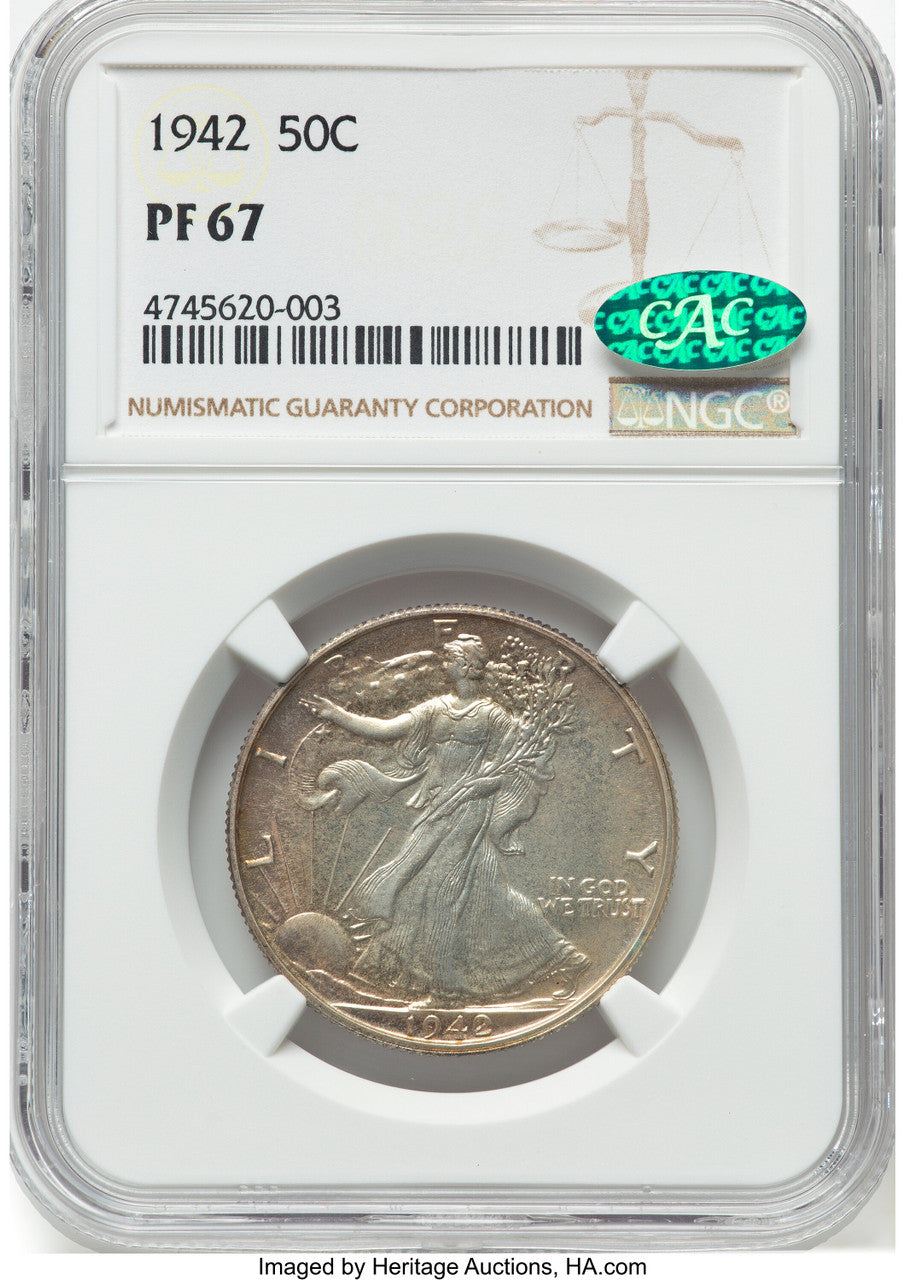 1942 50C CAC Proof Walking Liberty Half Dollar NGC PR67 (777710004)