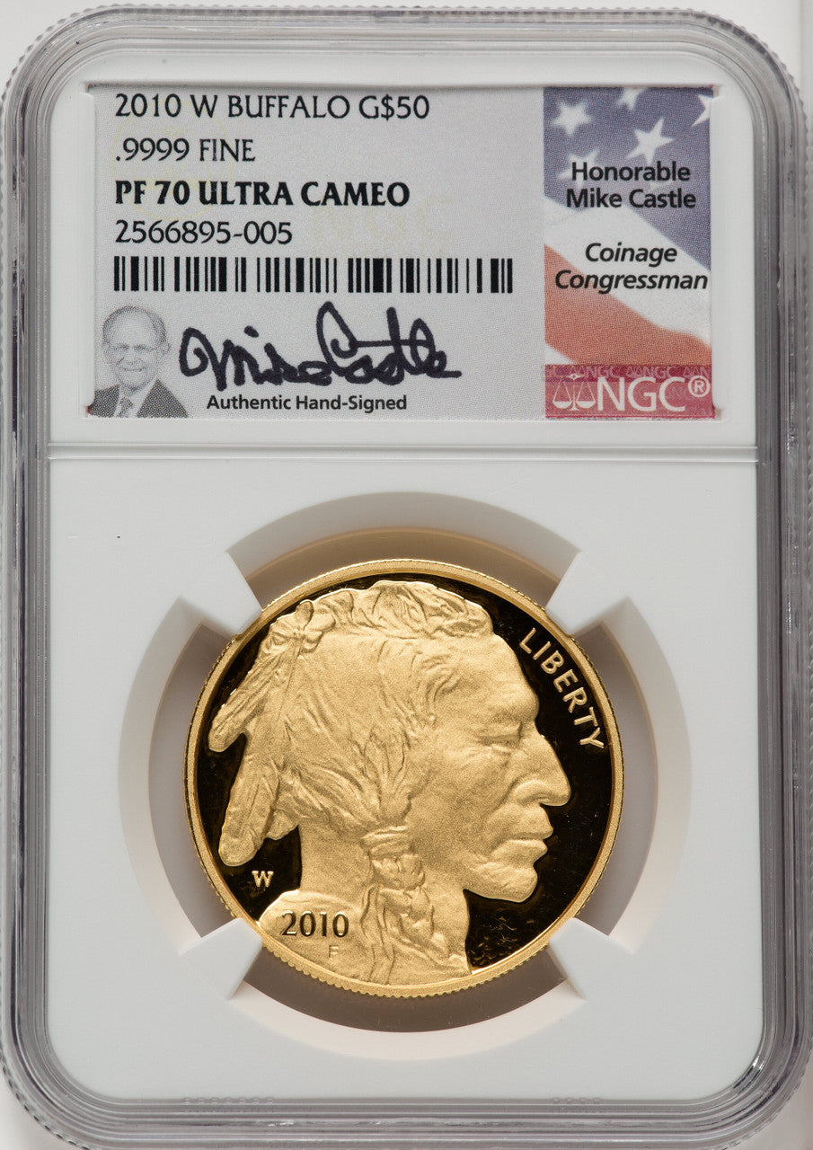 2010-W $50 One-Ounce Gold Buffalo .9999 Fine Gold Mike Castle NGC PF70