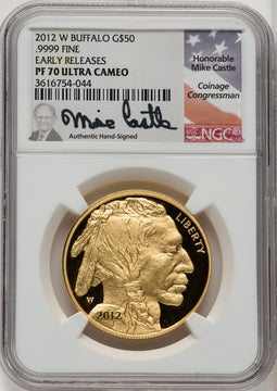 2012-W $50 One-Ounce Gold Buffalo First Strike Mike Castle NGC PF70